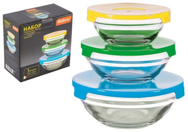 Set of 3 glass bowls with lids INSALATO 007178